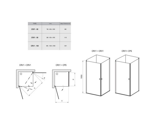 RAVAK 1QV70101Z1 Душевая кабина CRV1- 90 Белый TRANSPARENT