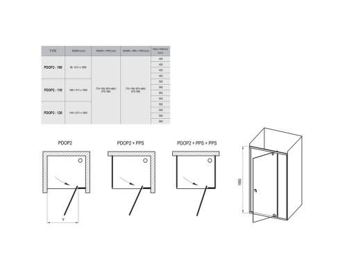 RAVAK 03GD0C00Z1 Душевые двери PDOP 2 110 Полир.алюм. TRANSPARENT