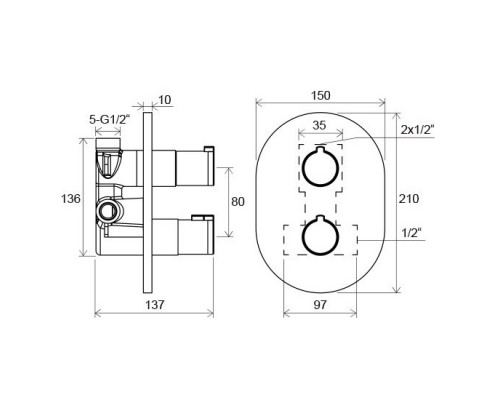 RAVAK X070094 CR 063.00 Термостатический смеситель скрытого монтажа ванна / душ с переключателем