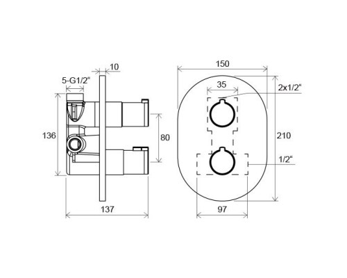 RAVAK X070095 CR 064.00 Термостатический смеситель скрытого монтажа для душа без переключателя