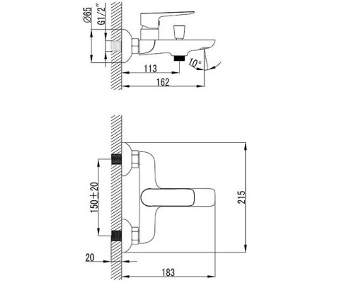 RAVAK X070083 CL 022.00 Смеситель для ванны без лейки 150 мм