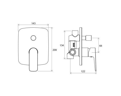 RAVAK X070086 CL 061.00 Смеситель скрытого монтажа ванна / душ с переключателем