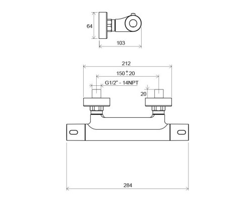 RAVAK X070096 TE 033.00 / 150 Термостатический смеситель для душа 300, настенный без лейки 150 мм