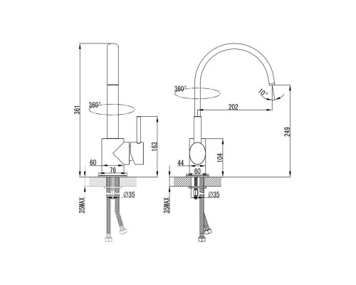 RAVAK X070090 FM 016.00 Смеситель для умывальника 361 мм, без открывания стока