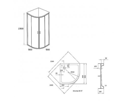 RAVAK X3B270C00Z1B Душевая кабина XP1CP4-90 R 550 поли. алюм. TRANSPARENT
