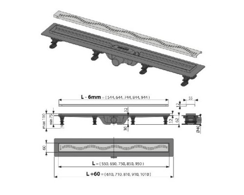 ALCAPLAST APZ8-550m Водосточный желоб APZ8- 550 (Чехия)
