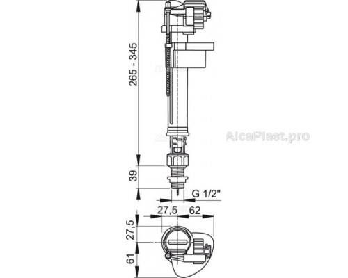 ALCAPLAST A17-1/2" Впускной механизм с нижн.подвод.пластик 1/2" (Чехия)