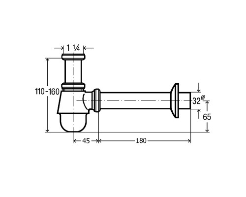 VIEGA (114619) Сифон хром. д/биде б/г, 1 1/4"х1 1/4", бутыл. (хром)