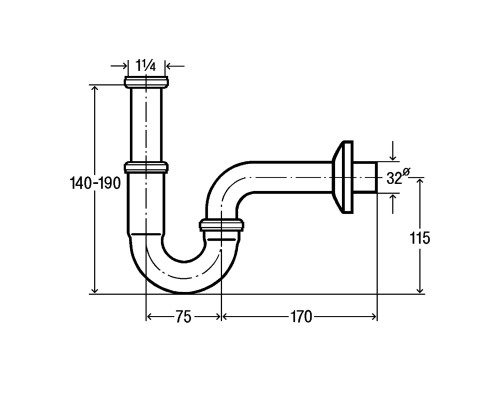 VIEGA (305611) Трубный сифон для раковины и биде (хром) 1 1/4 x 1 1/4
