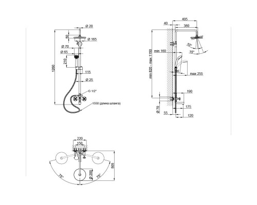 QT Liberty ANT Душевая панель 140-210 (бронза)