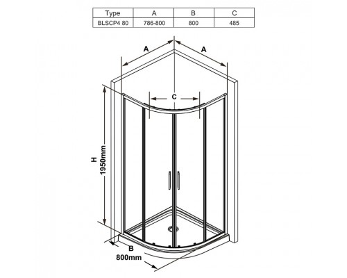 RAVAK X3BM40C00Z1 Душевая кабина BLSCP4-80 поли. алюм. TRANSPARENT