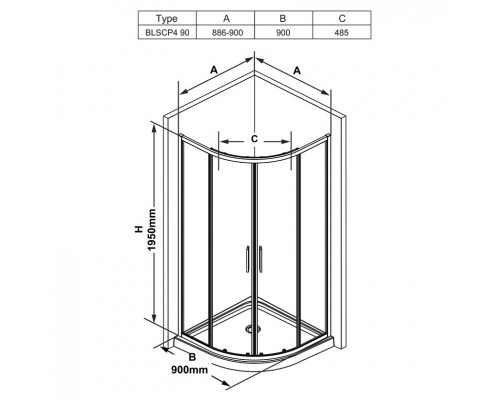 RAVAK X3BM70C00Z1 Душевая кабина BLSCP4-90 поли. алюм. TRANSPARENT
