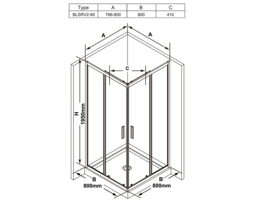 RAVAK X1LM40C00Z1 Душевая кабина BLSRV2-80 поли. алюм. TRANSPARENT