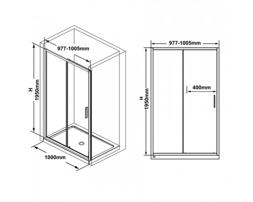 RAVAK X0PMA0C00Z1 Душевые двери BLSDP2-100 Полир.алюм. TRANSPARENT