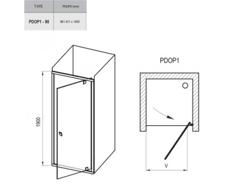 RAVAK 03G70300Z1 Душевые двери PDOP 1- 90 Черный TRANSPARENT
