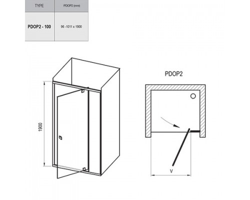 RAVAK 03GA0300Z1 Душевые двери PDOP 2 100 Черный TRANSPARENT