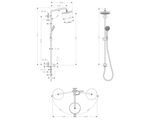 Hansgrohe 27224000HG Croma 220 Showerpipe Reno chrome