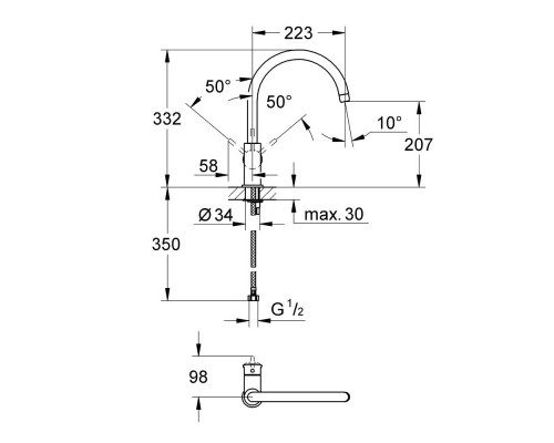 GROHE BauClassic 31234000 смеситель однорычажный для мойки, DN 15