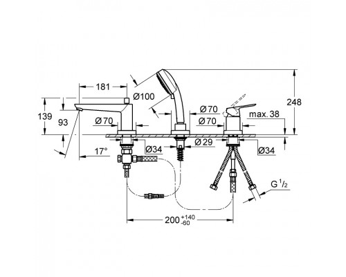 GROHE BauEdge 2511700A смеситель для ванны на три отверстия