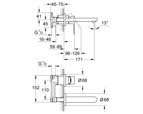 GROHE BauLoop 20289000 смеситель для умывальника со стены