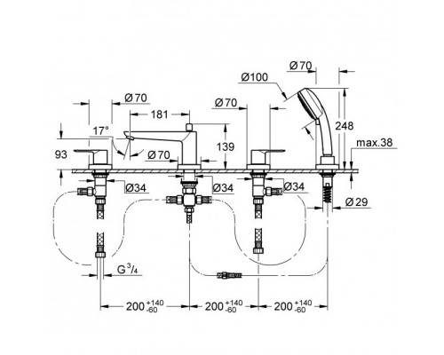 GROHE BauLoop 2511900A смеситель для ванной на 4 отверстия