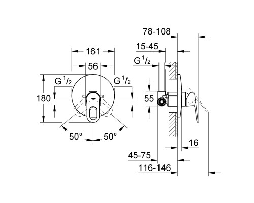 GROHE BauLoop 29080000 смеситель однорычажный для душа