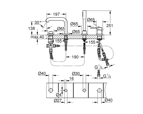 GROHE Essence 19578001 cмеситель для ванны на четыри отверстия