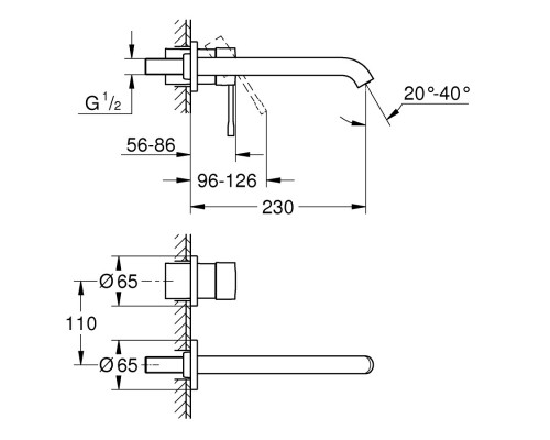 GROHE Essence 19967001 смеситель для раковины на два отверстия со стены L-Size