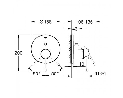 GROHE Essence 24058001 смеситель для ванной с переключ. на два потребителя скрытого монтажа