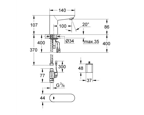 GROHE Euroeco Cosmopolitan E 36271000 смеситель безконт. для умывальника без смешивания, 6V