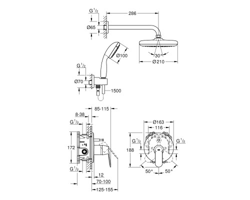 GROHE Eurosmart Cosmopolitan 25183001 набор для душ. кабины со встроенным смесителем