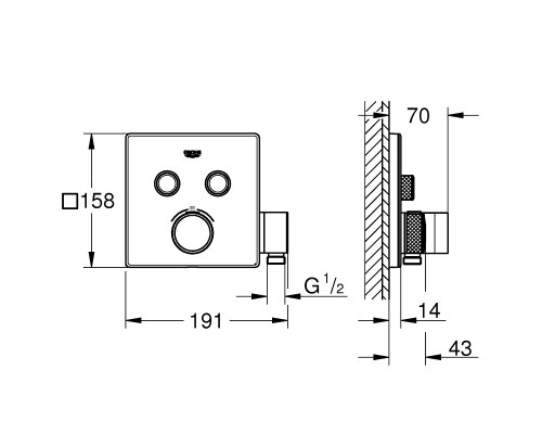 GROHE Grohtherm SmartControl 29125000 термостат для скрытого монтажа на 2 выхода с держателем