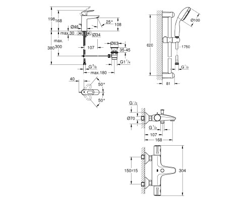 GROHE GRT800+BauLoop 34550TM набор смесиелей для ванной (23762000+34567000+27598001)
