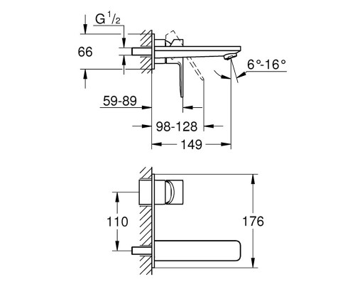 GROHE Lineare 19409001 смеситель для раковины со стены на два отверстия M-Size