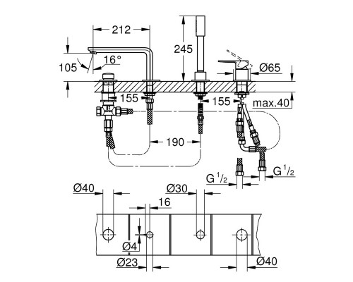 GROHE Lineare 19577001 cмеситель для ванны на 4 отверстия