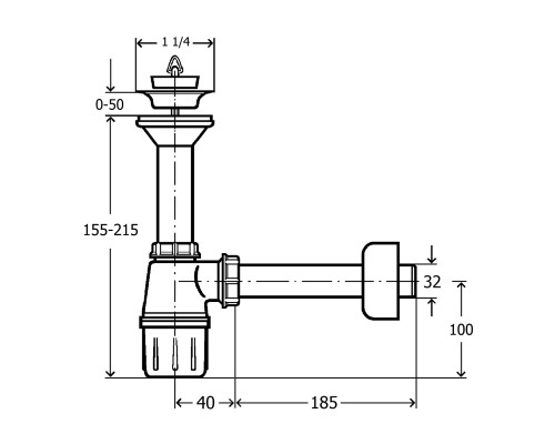 VIEGA (103927) Сифон пласт. бутыл. с/г, 1 1/4"х1 1/4"