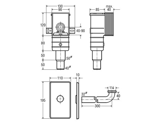 VIEGA (553753) Сифон DN 50/40 мм для скрытого монтажа с отводом и накладкой
