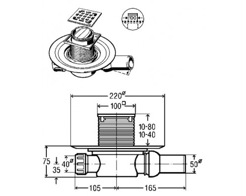 VIEGA (583217) Трап с сухим затвором, гориз, нерж/пластик DN50