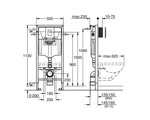 GROHE 39186000 Solido Perfect Набор 4 в 1 - инстал. 38772001, подвесным унитазом 52,0х35,5 в компл.с
