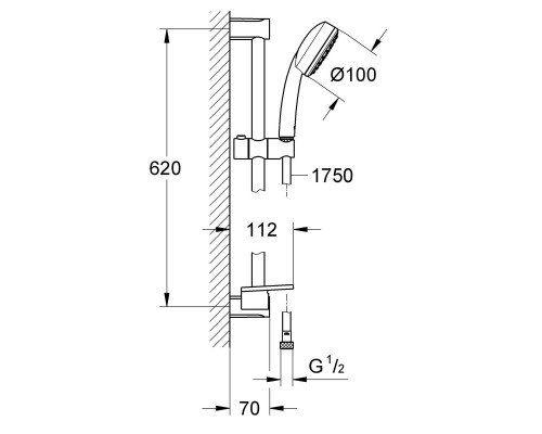 Душовий гарнітур зі штангою, 1 режим струменю Grohe New Tempesta Cosmopolitan 26083002