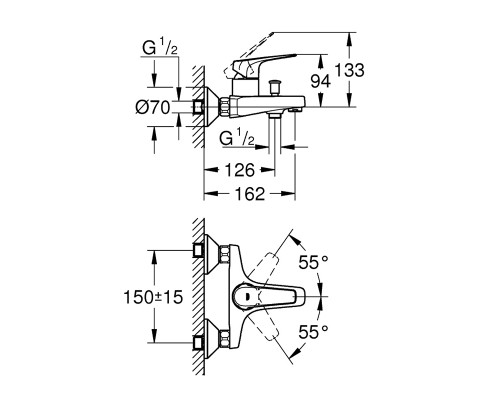 GROHE 121624S BAU Flow комплект смеиетелй на ванну 3 в 1