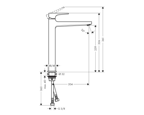 Hansgrohe Metropol basin mixer 260 Zh.Push PGO