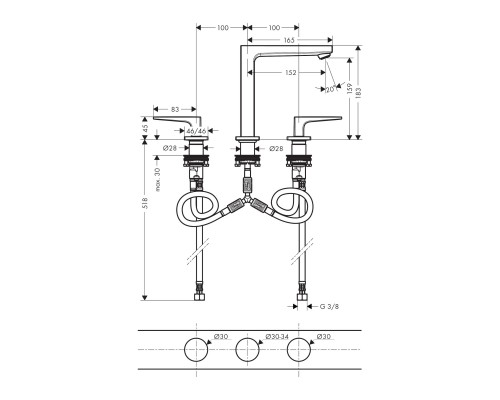 Hansgrohe Metropol 3-h.basin mix.160 Zh.PGO