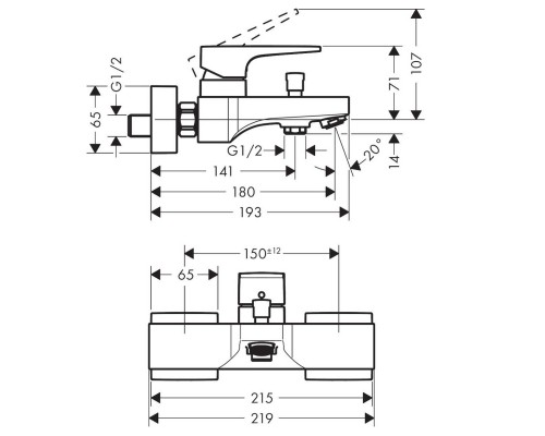 Hansgrohe Metropol bath mix.wall Zh.matt black