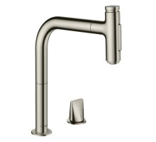 HANSGROHE Змішувач Metris Select 200 кухонний з витяжним виливом 2Jet на 2 отвори Sbox Steel Finis (73818800)