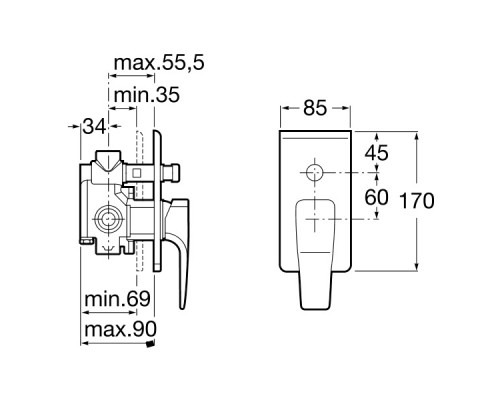 ROCA 5A0650C00 Смеситель Roca Thesis для ванны/душа