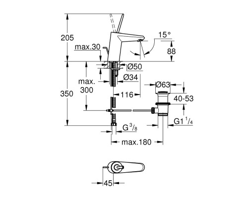 GROHE 23425000 Eurodisc Joy смеситель для умывальника, однорычажный