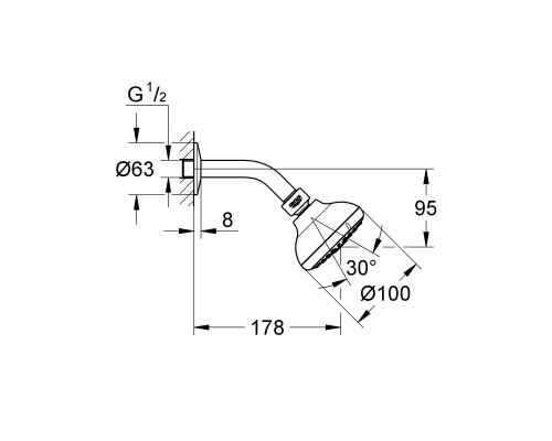 GROHE 26088001 New Tempesta 100 верхний душ и душевой кронштейн, 3 режима струи