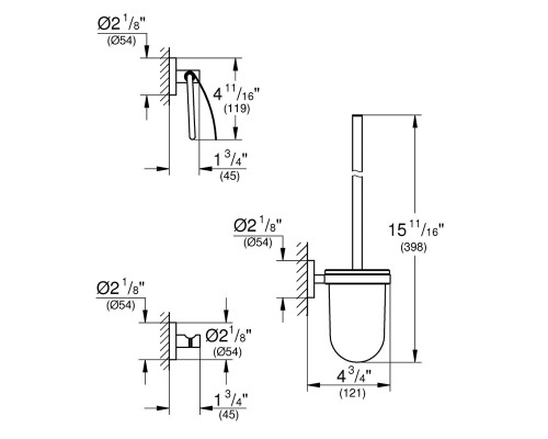 GROHE 40407DC1 Essentials набор аксессуаров 3в1: ершик, крючок, держатель туалетной бумаги