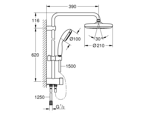 GROHE 26381001 New Tempesta System 210 душевая система Flex с переключателем для настенного монтажа